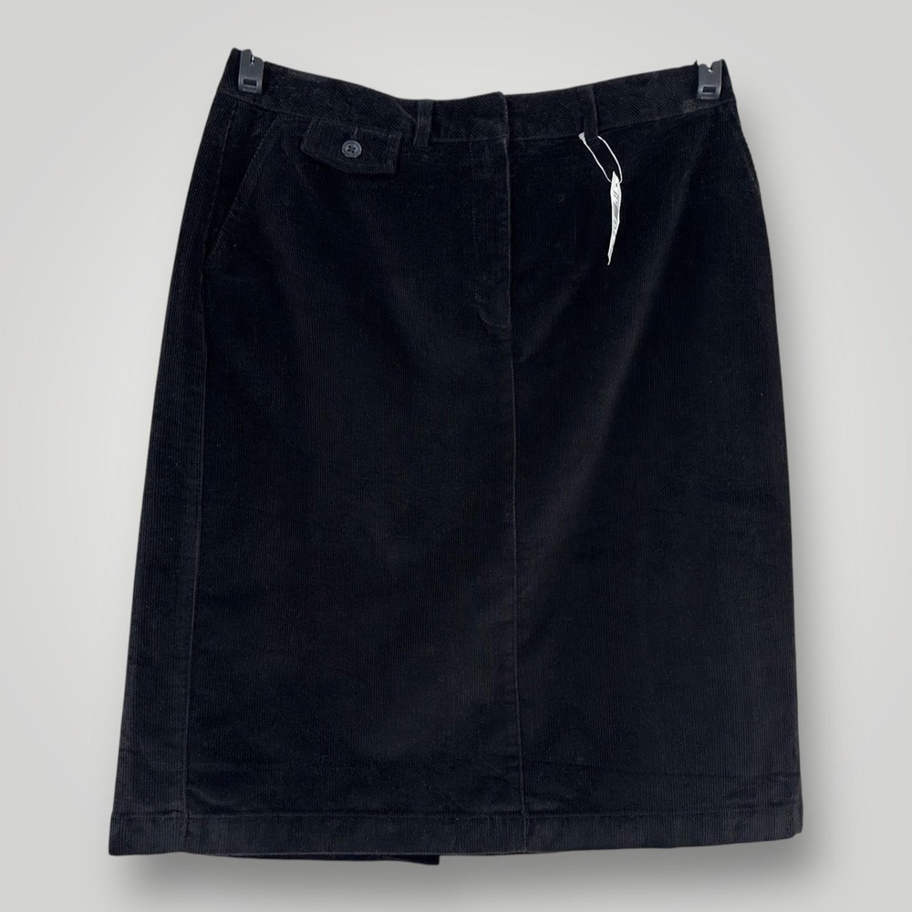 NEW LL Bean Skirt Womens 10 Black Bayside Stretch Cord Classic Fit Corduroy Knee